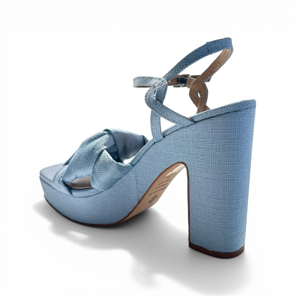 Antonio Melani Blue Linen Platform Heels Braided Sandals Size 9 New